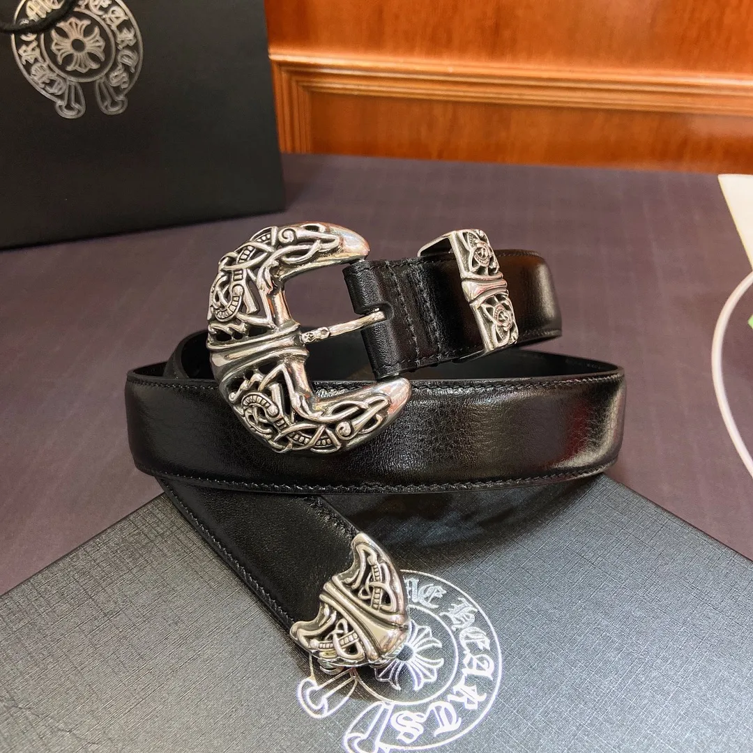 𝐂𝐡𝐫𝐨𝐦𝐞𝐇𝐞𝐚𝐫𝐭𝐬 Crow Heart Celtic Chinchilla Pin Buckle Belt [Fixed Style], the brass silver-plated buckle is paired with an imported wax leather belt, which is very cool. Width 3.0cmp520
